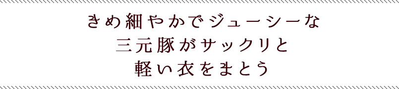 サックリと軽い衣をまとい、三元豚のきめ細やかなジューシーさ