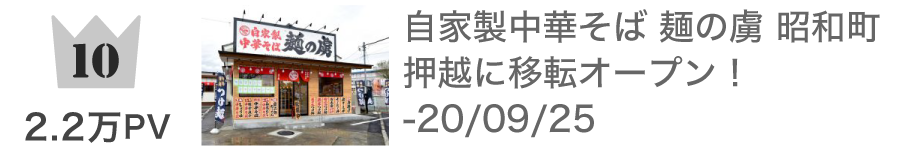 第10位 自家製中華そば 麺の虜 昭和町押越に移転オープン！：22,769PV