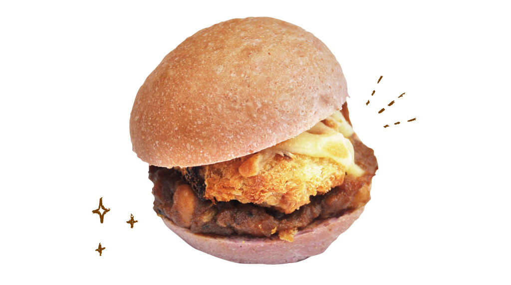 お野菜バーガー（かつカレー＆紫いも）　キリヌキ