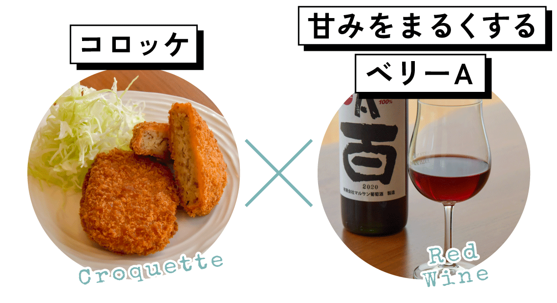 コロッケと甘みをまるくするベリーA赤ワイン