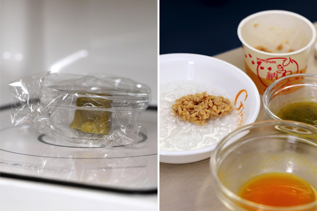 7～8か月ごろ（中期）納豆とバランスキューブの3色がゆ
